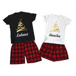 Piżamy świąteczne dla par zestaw dla dwojga Choinka + imię